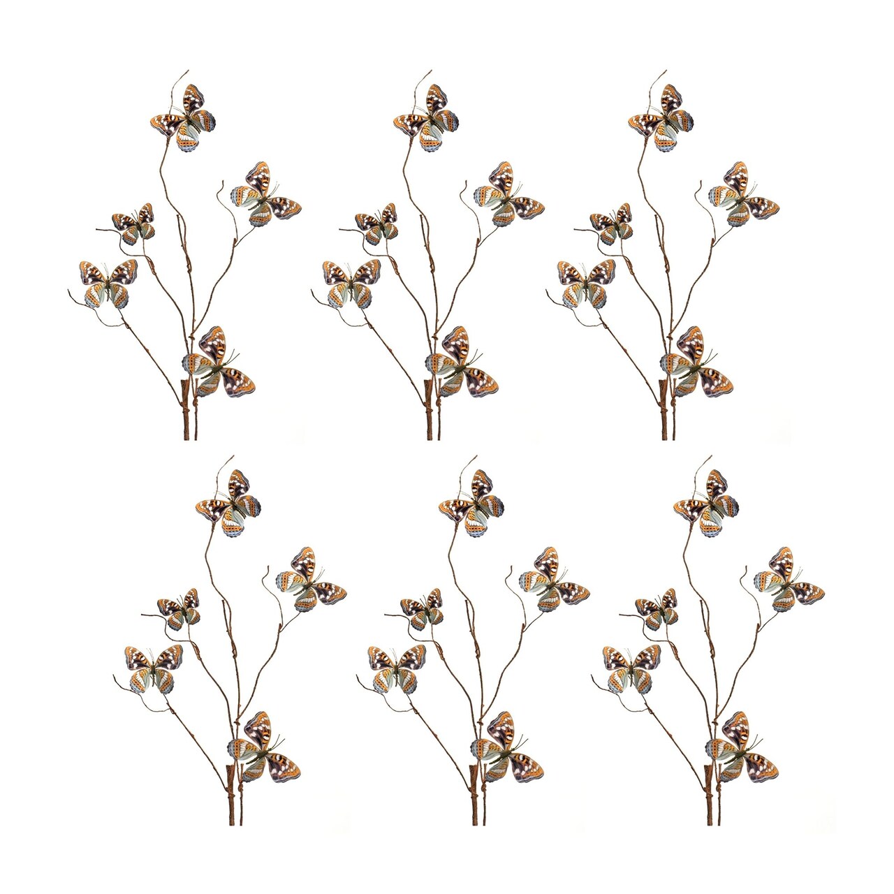 Melrose Butterflies Artificial Sprays - 39" - Orange and Brown - Set of 6
